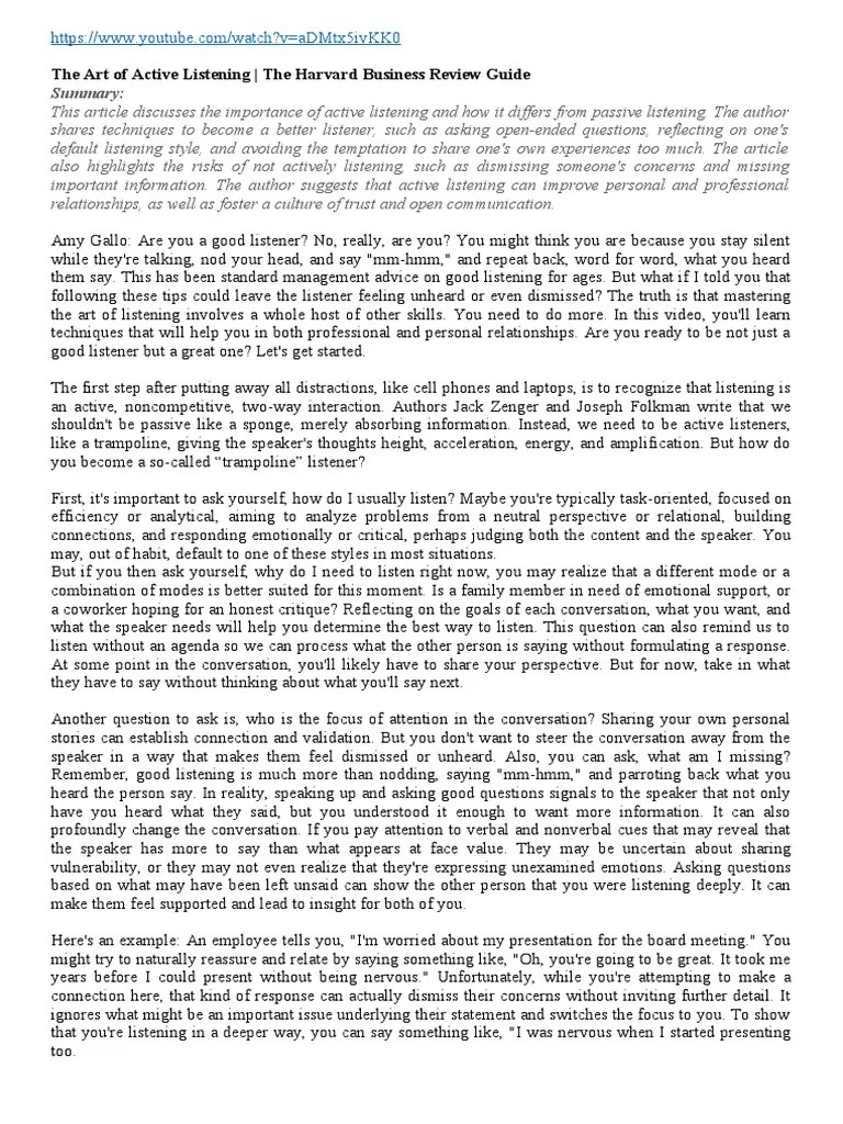 The Art Of Active Listening | PDF | Conversation | Psychological Concepts