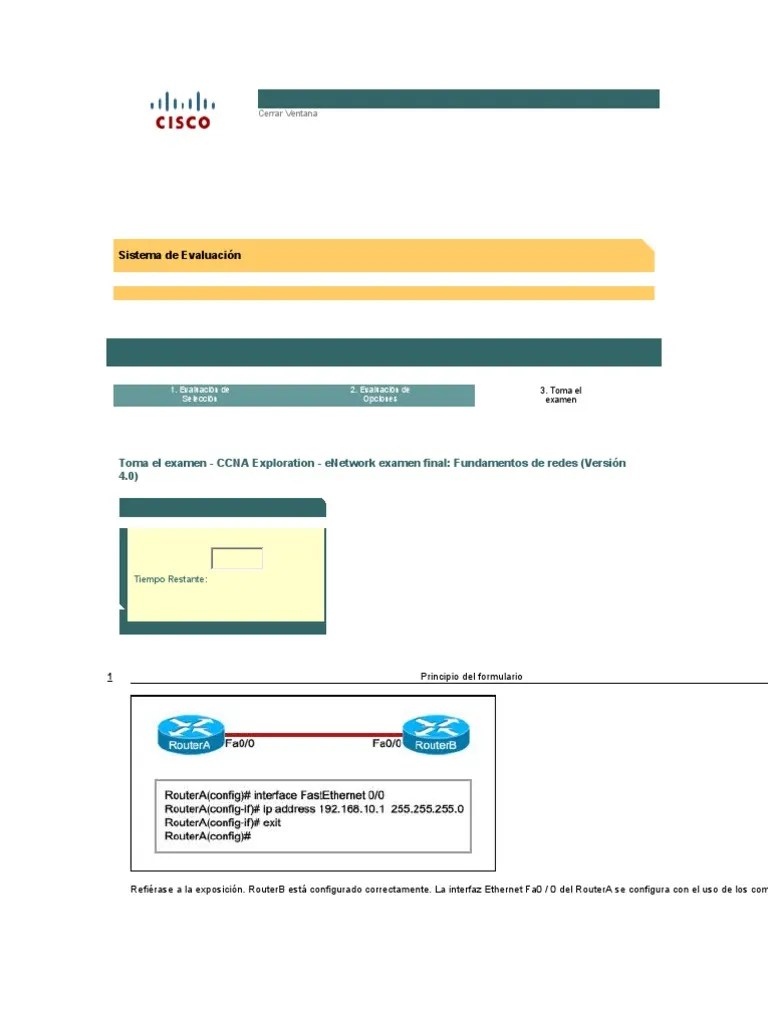 CCNA 1 Examen Final | PDF | Enrutador (Computación) | Dirección IP
