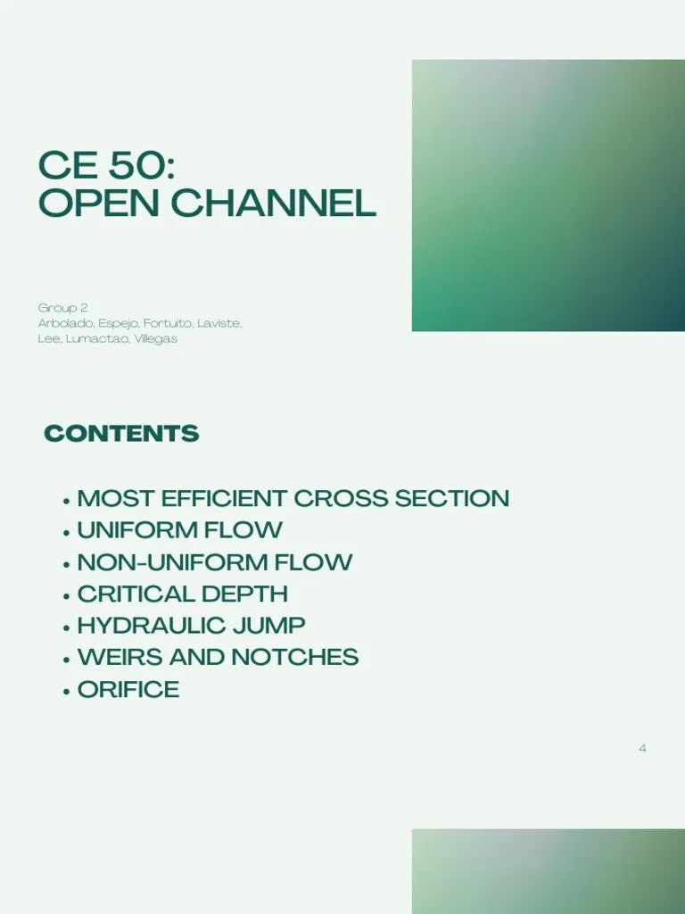 Ce 50 Open Channel | PDF | Flow Measurement | Discharge (Hydrology)