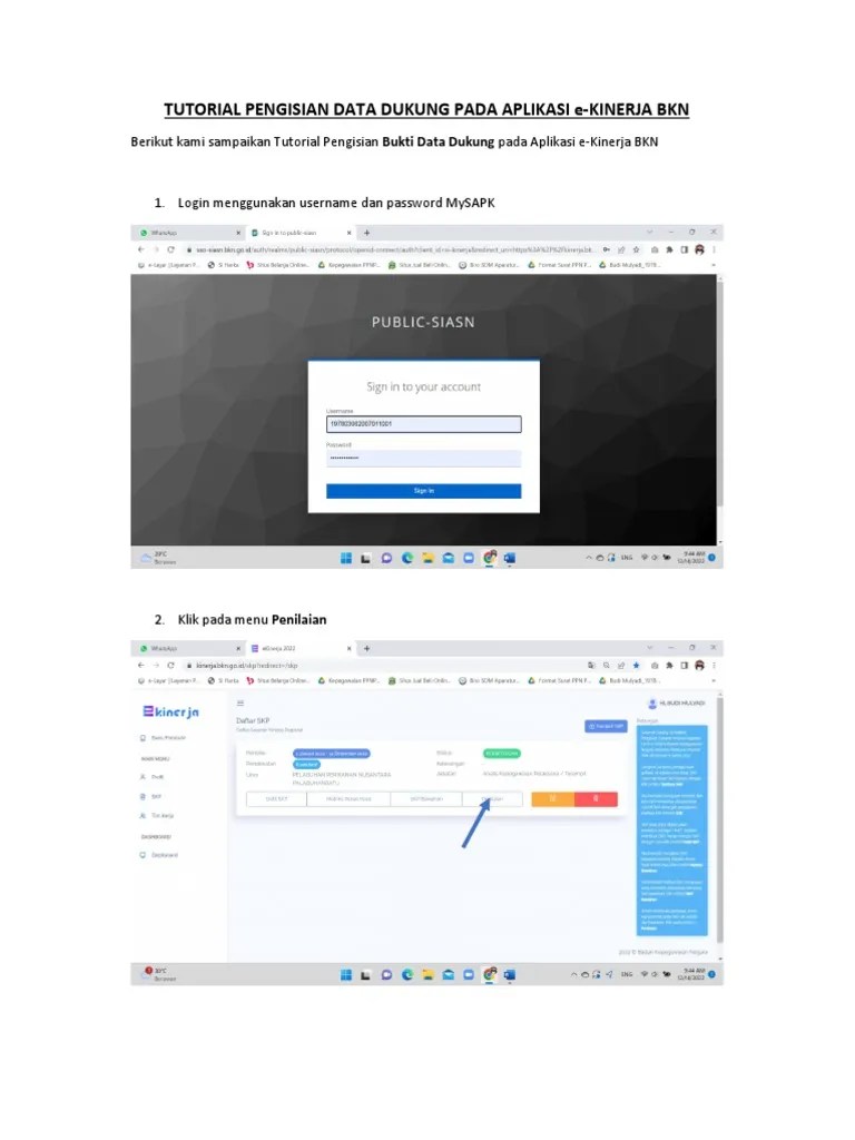 Tutorial Pengisian Bukti Dukung E-Kinerja BKN | PDF