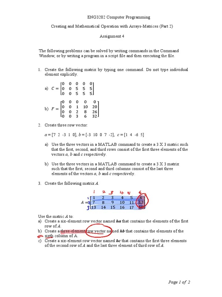 Assignment 4 | Download Free PDF | Matrix (Mathematics) | Matlab