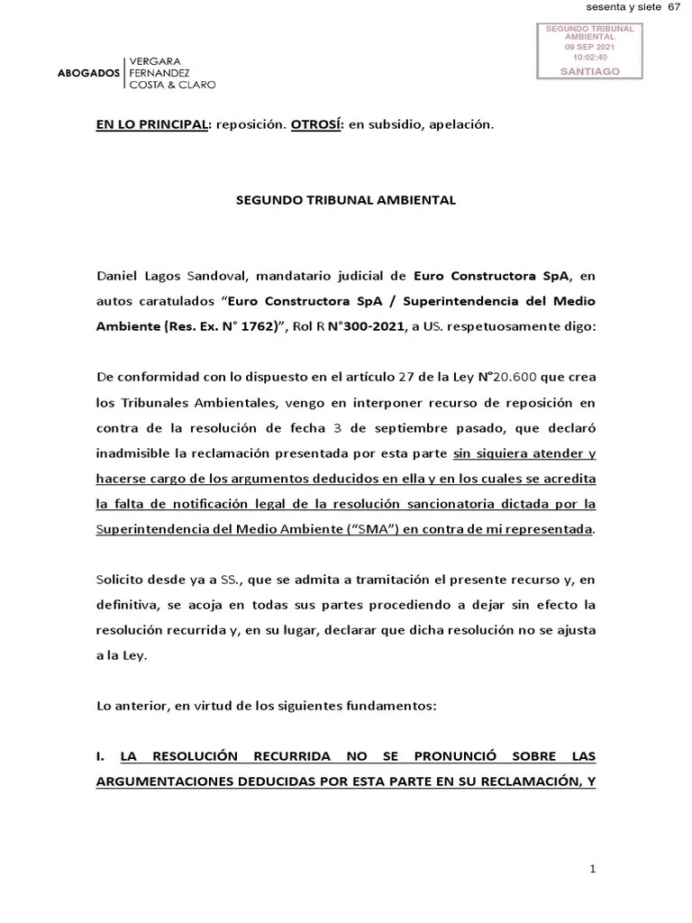 Recurso De Reposición Con Apelación En Subsidio | PDF | Debido Al Proceso | Caso De Ley