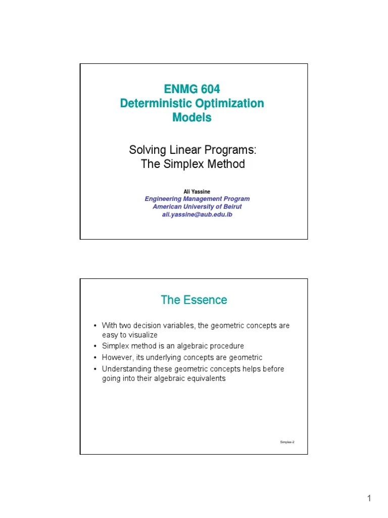 Lecture 4 - Simplex Method | Download Free PDF | Mathematical ...