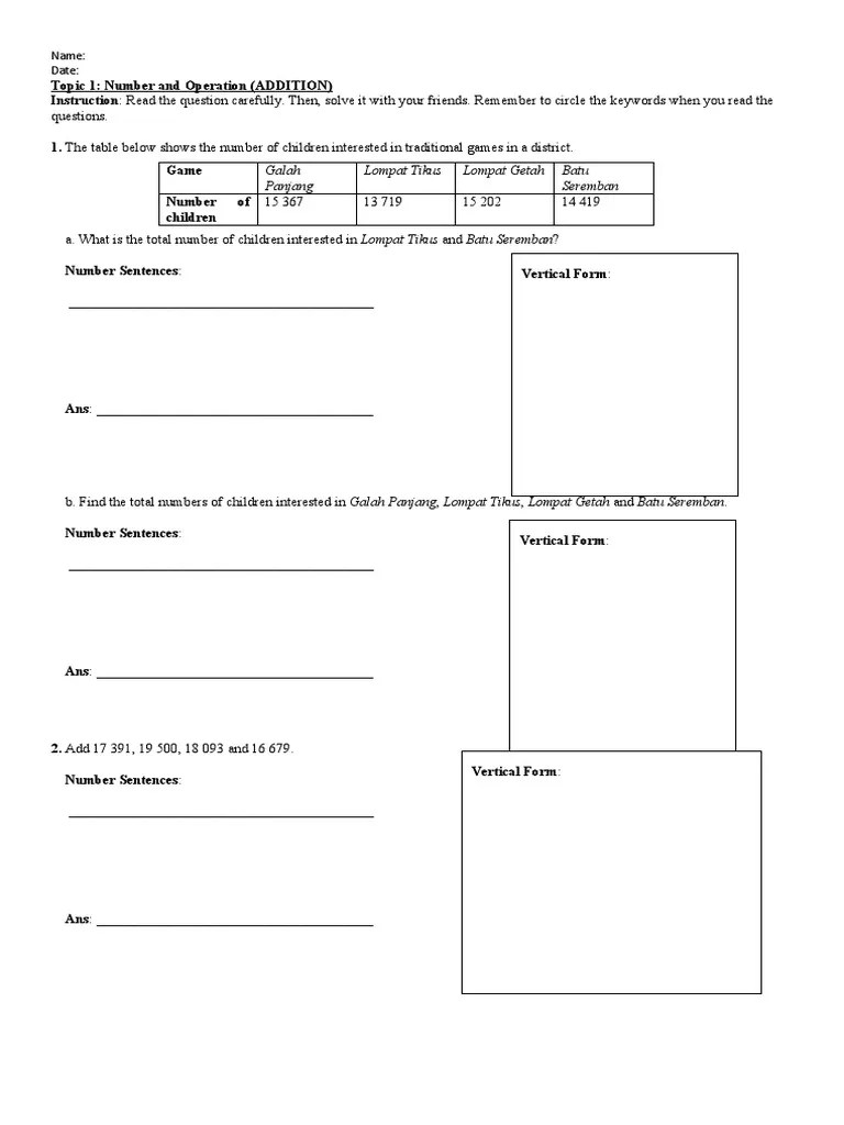 Topic 1 Addition | PDF