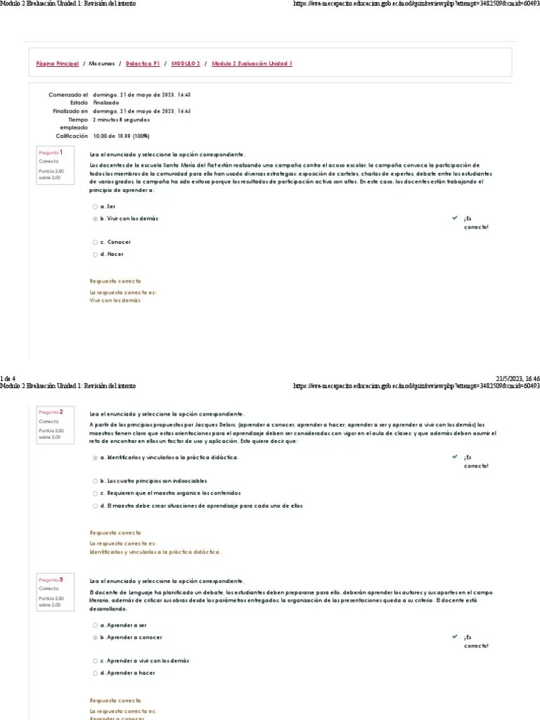 Modulo 2 Evaluación Unidad 1 Revisión Del IntentoDIDÁCTICA | PDF ...