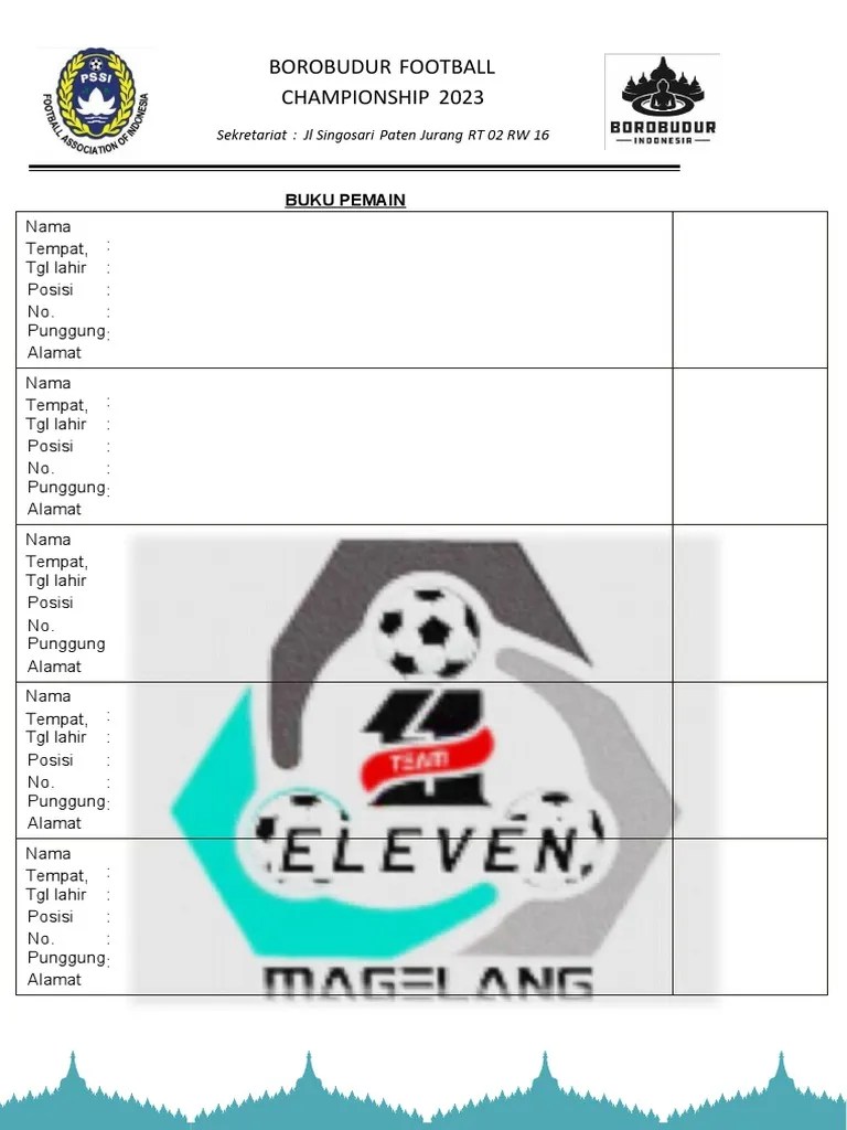 Format Buku Pemain Borobudur Football | PDF