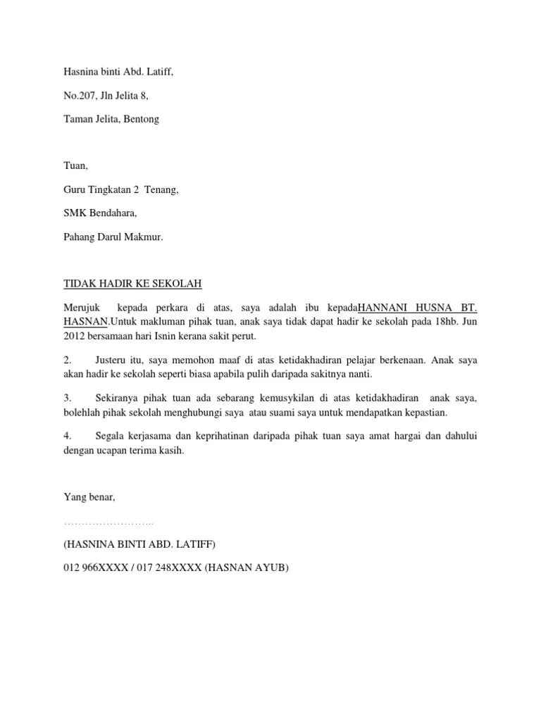 Surat Tidak Hadir Ke Sekolah Compress | PDF