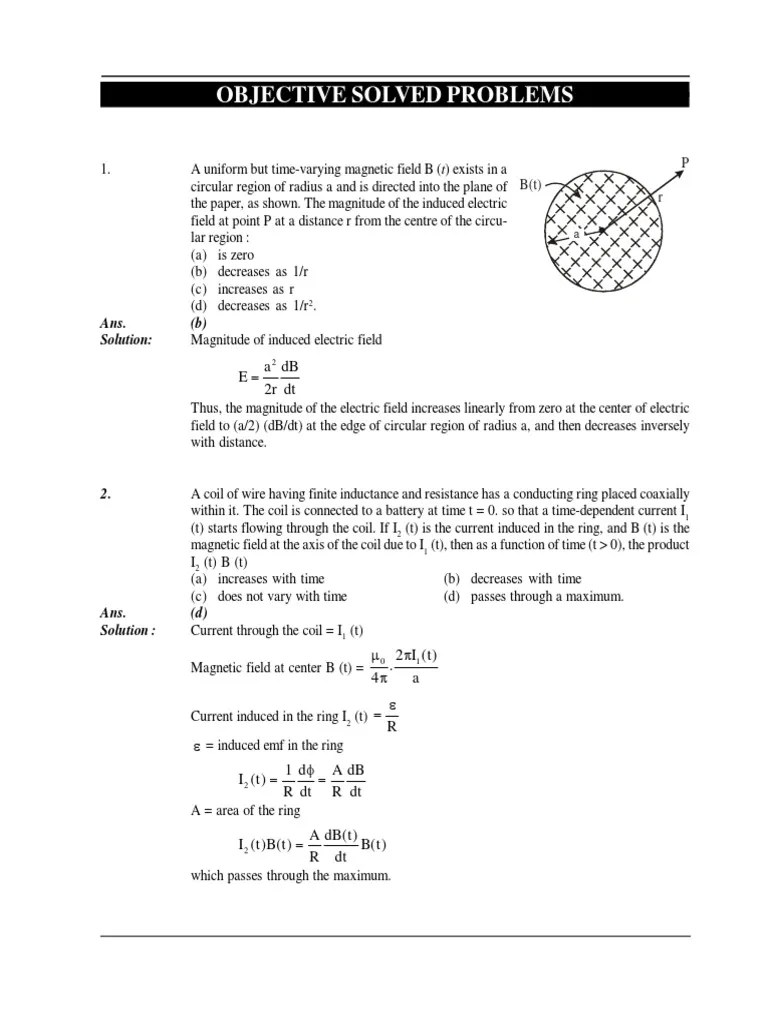 ELECTROMAGNETIC INDUCTION-02-Objective Solved | PDF | Electromagnetic Induction | Inductor