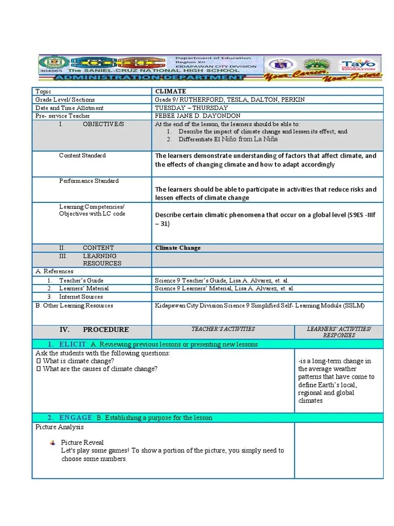 Lesson Plan In Impact Of Climate Change | PDF | El Niño | Climate Change
