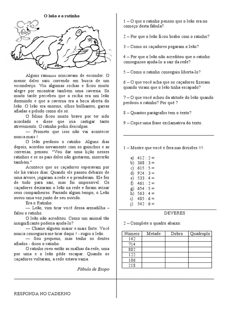 INTERPRETAÇÃO O Leão E O Ratinho | PDF | Leão
