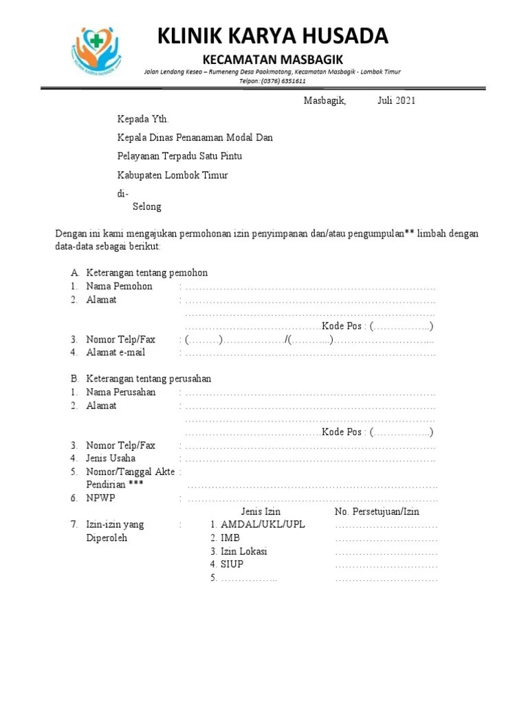 Surat Permohonan Izin Limbah B3 | PDF