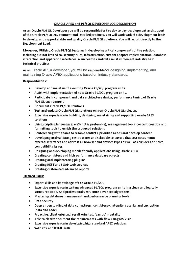 Job Description | PDF | Sql | Databases