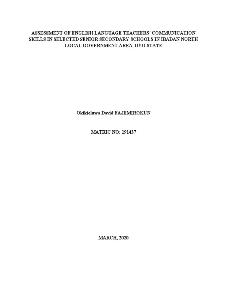 Assessment Of English Language Teachers' Communication Skills In ...