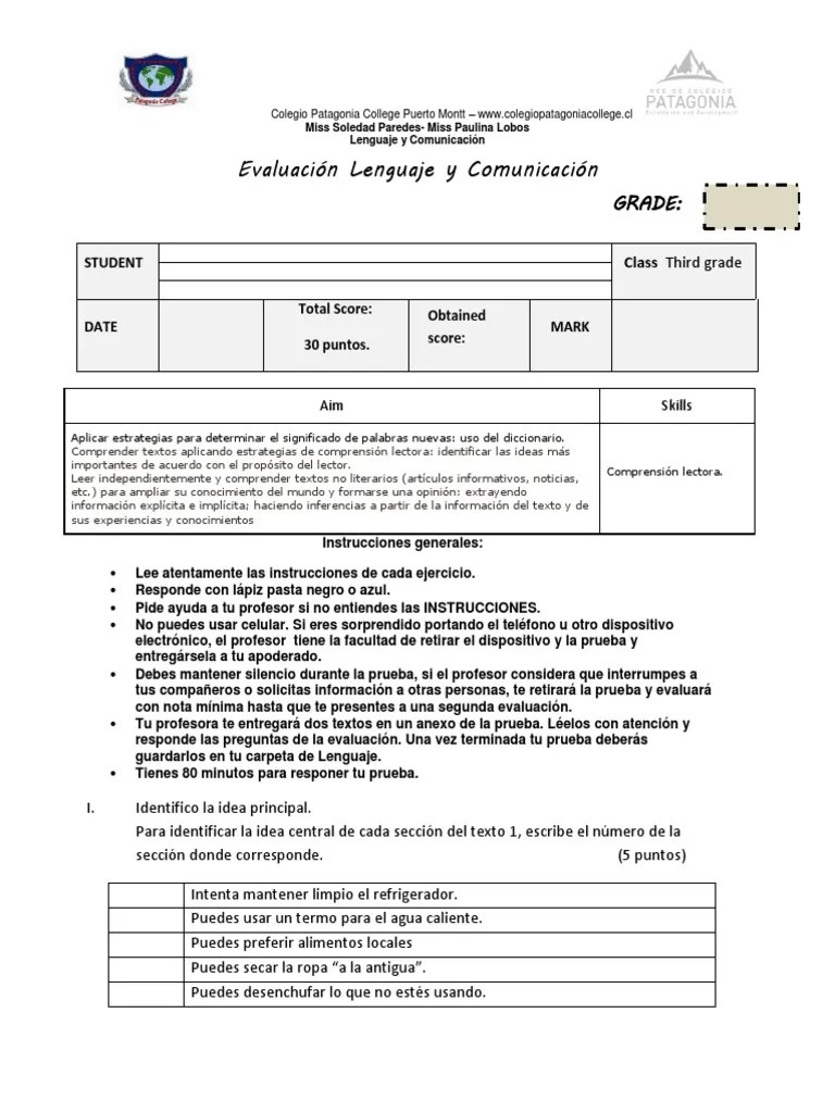 Evaluación Lenguaje Y Comunicación | Descargar Gratis PDF | Comprensión ...