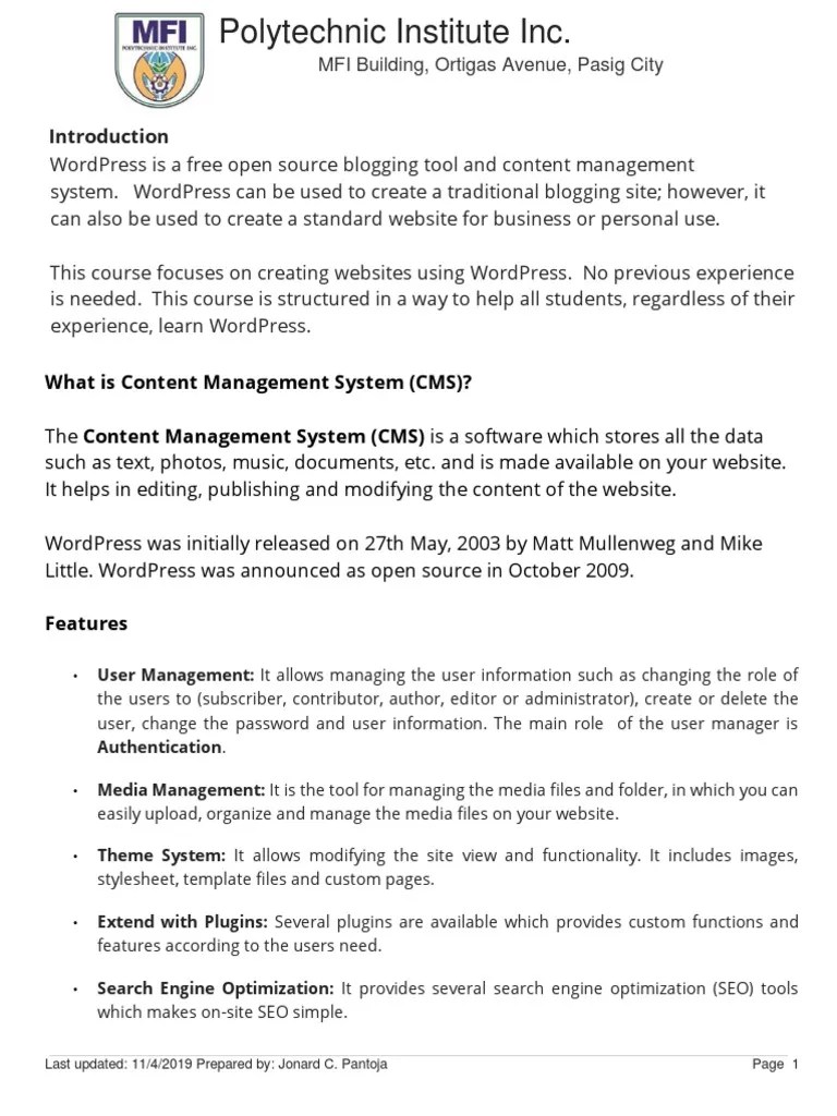 WordPress Manual | PDF | Word Press | Websites