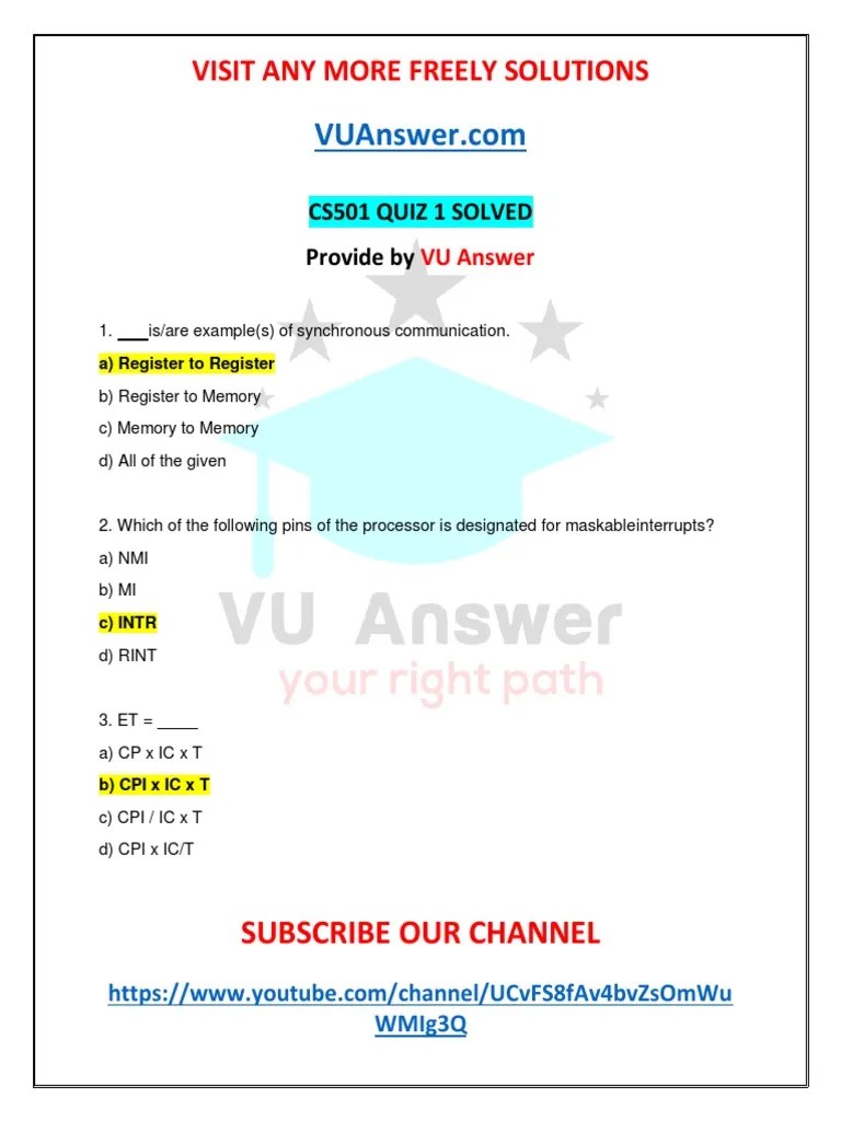 CS501 Quiz 1 Solved By VU Answer | PDF | Input/Output | Electrical ...