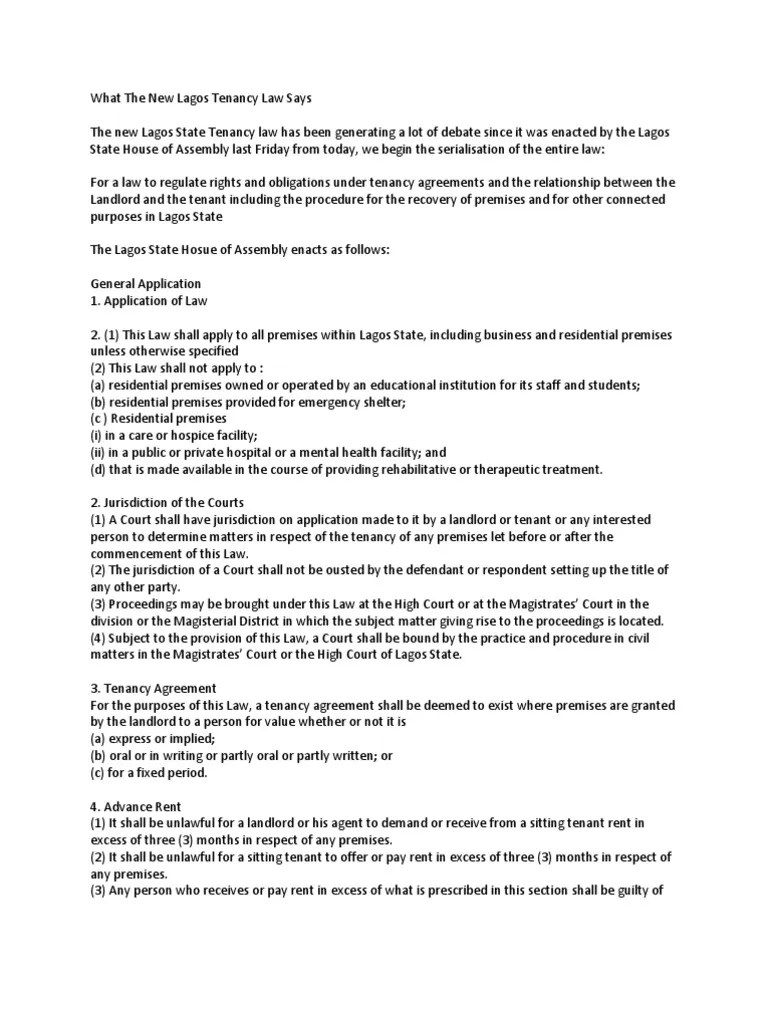 The New Lagos Tenancy Law | PDF | Leasehold Estate | Landlord