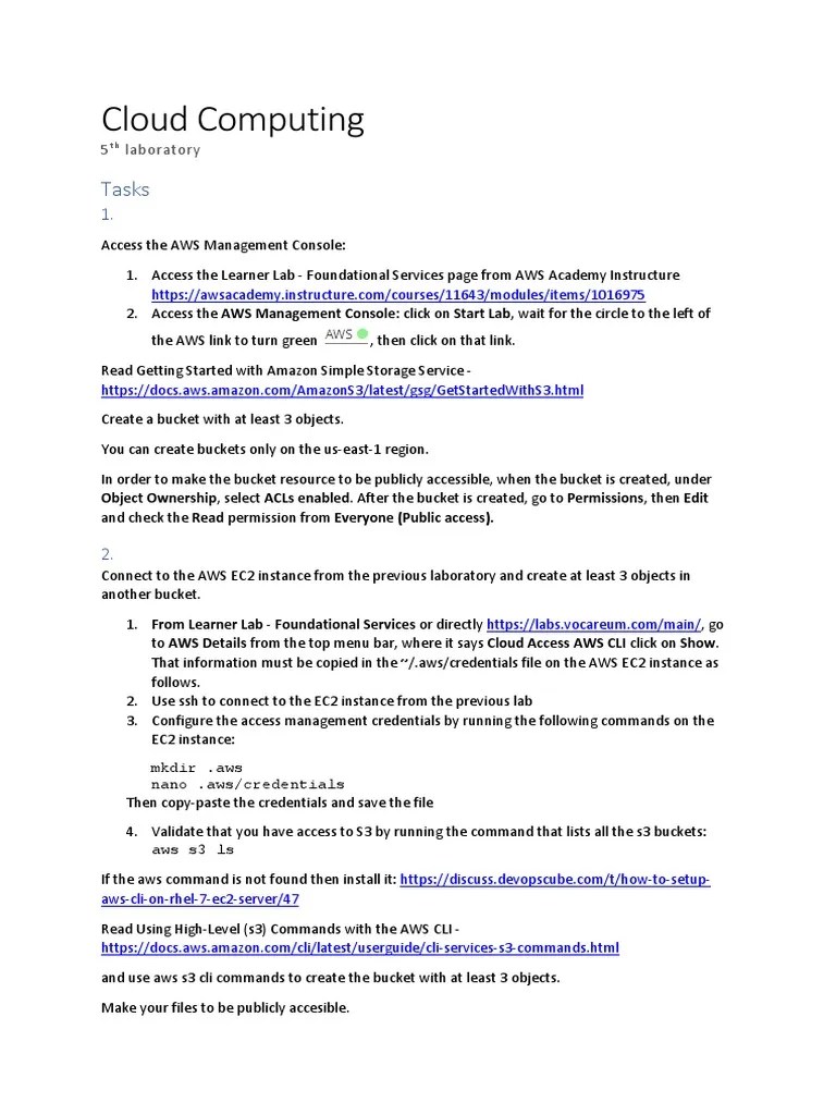 Cloud Computing - Lab 5 | PDF | Amazon Web Services | Command Line ...