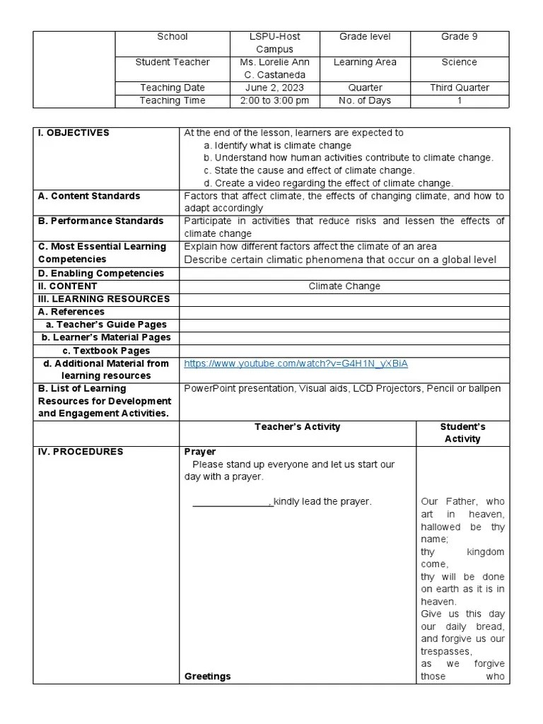 Lesson Plan Climate Change | PDF | Greenhouse Effect | Greenhouse Gas