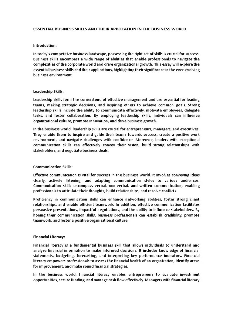 Essential Business Skills And Their Application In The Business World ...