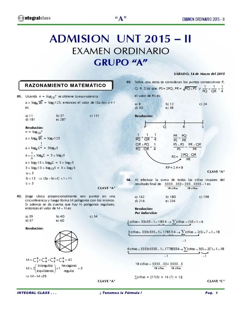 Examen De Admision Ordinario Unt 2015 Compress | PDF | Tipo De Sangre