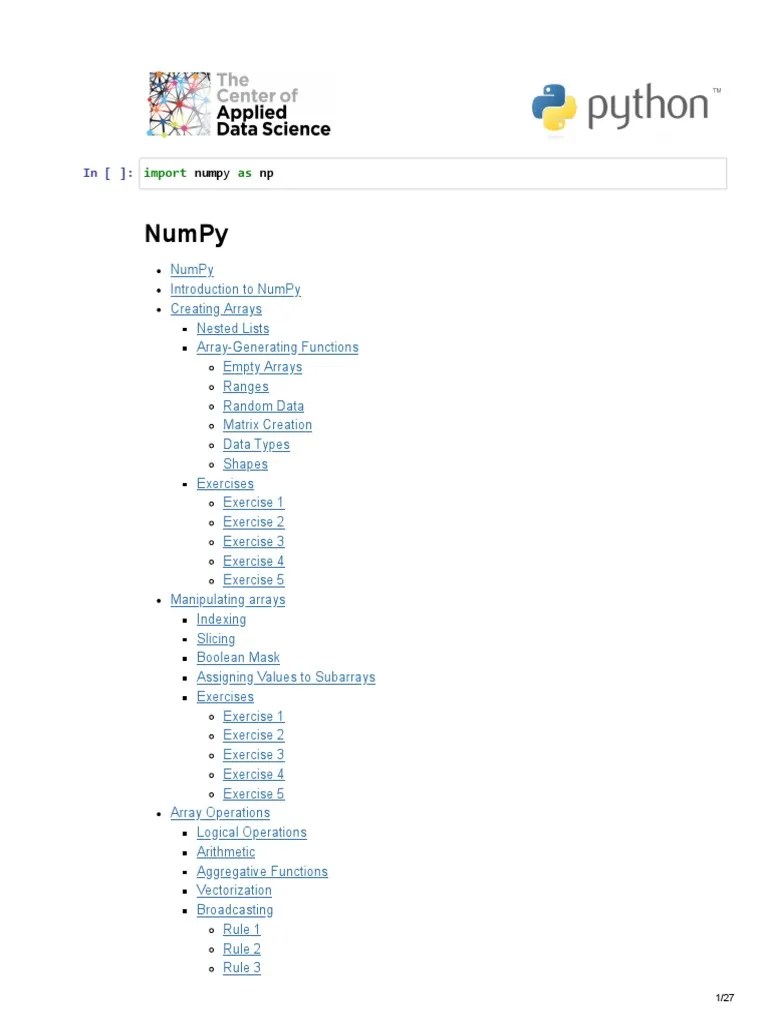Python - Adv - 1 - Jupyter Notebook (Student) | PDF | Matrix ...