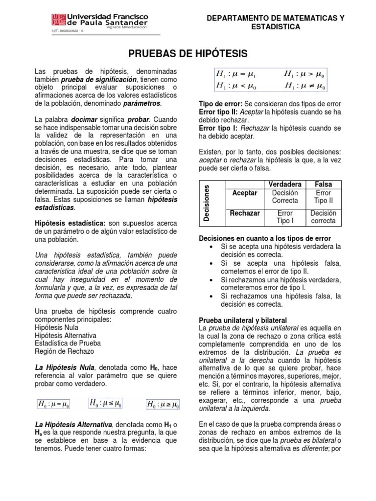 Prueba De Hipotesis | PDF | Prueba De Hipótesis Estadísticas | Errores Tipo I Y Tipo Ii