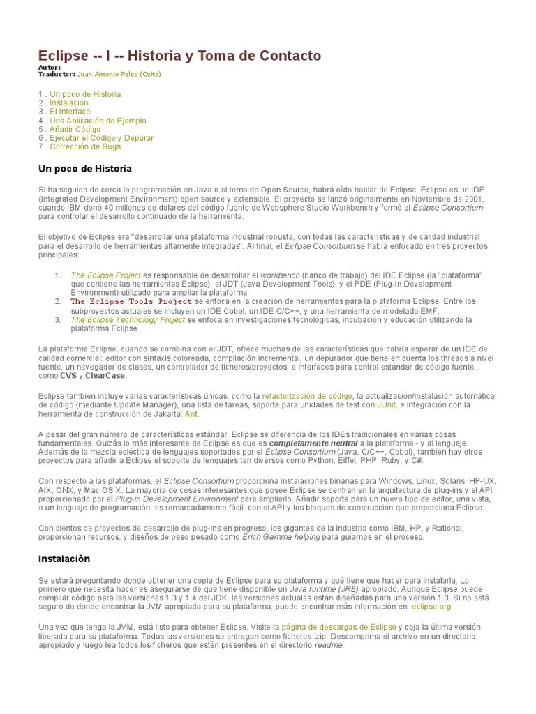 Eclipse | Descargar Gratis PDF | Eclipse (software) | Java (lenguaje De Programación)