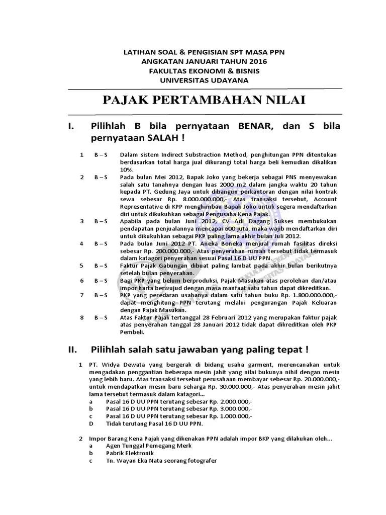 Latihan Soal PPN Jan 2016 Plus Pengisian SPT | PDF