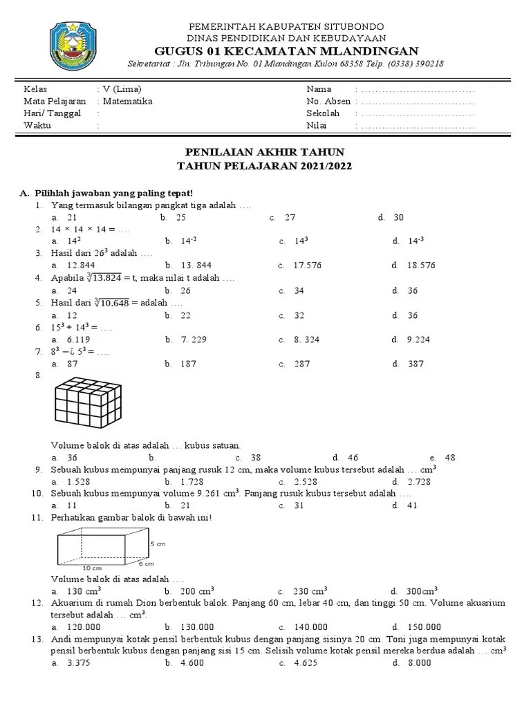 Soal Matematika Kelas 5 SD | PDF
