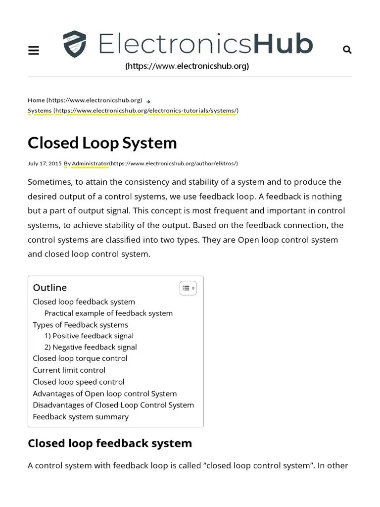 Closed Loop System - ElectronicsHub | PDF | Feedback | Operational ...