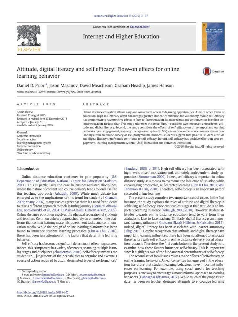 Attitude Digital Literacy And Self Efficacy Flow O 2016 The Internet And H | PDF | Self Efficacy ...