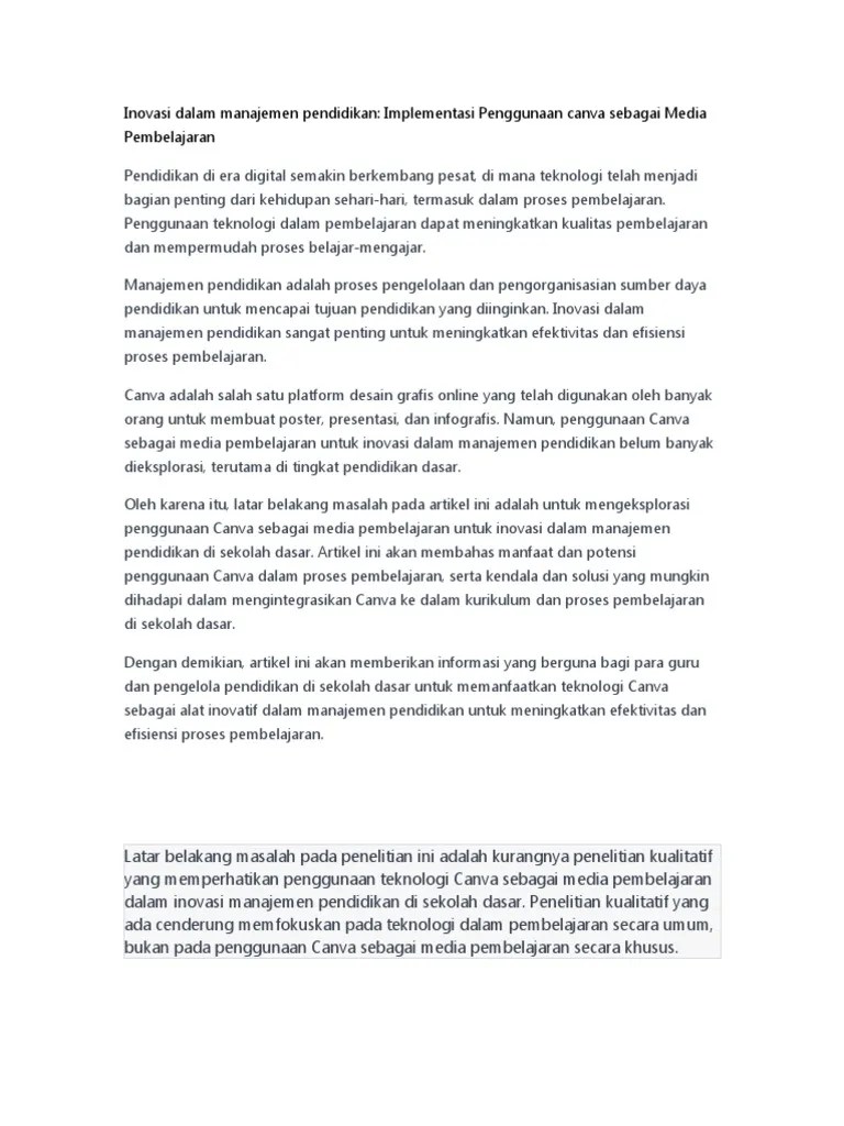 Inovasi Dalam Manajemen Pendidikan | PDF