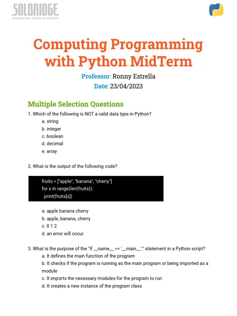 Computer Programing Python - Midterm | PDF | C (Programming Language ...