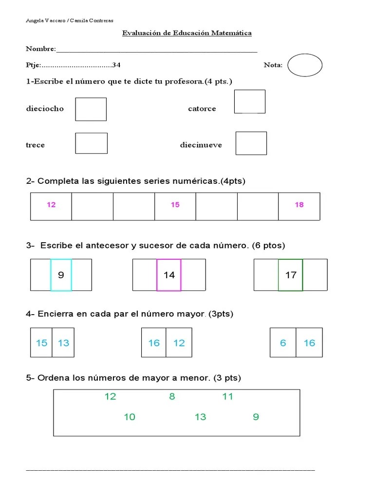 Evaluación Matemática 1° Básico Mayo | PDF