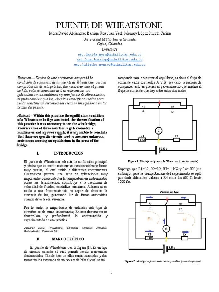 Puente De Wheatstone | PDF | Circuitos Electricos | Ingenieria Eléctrica