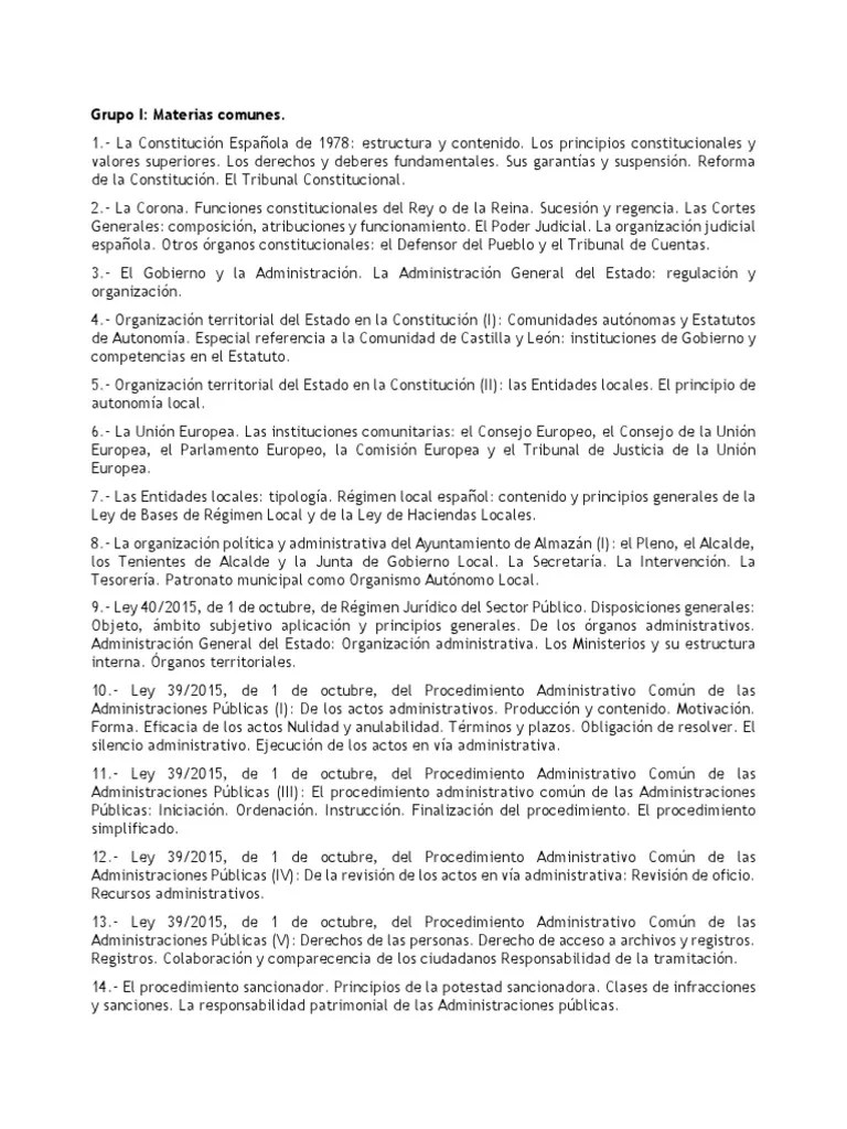 Temario Auxiliar Administrativo Ayuntamiento | Descargar Gratis PDF | Gobierno | Instituciones ...