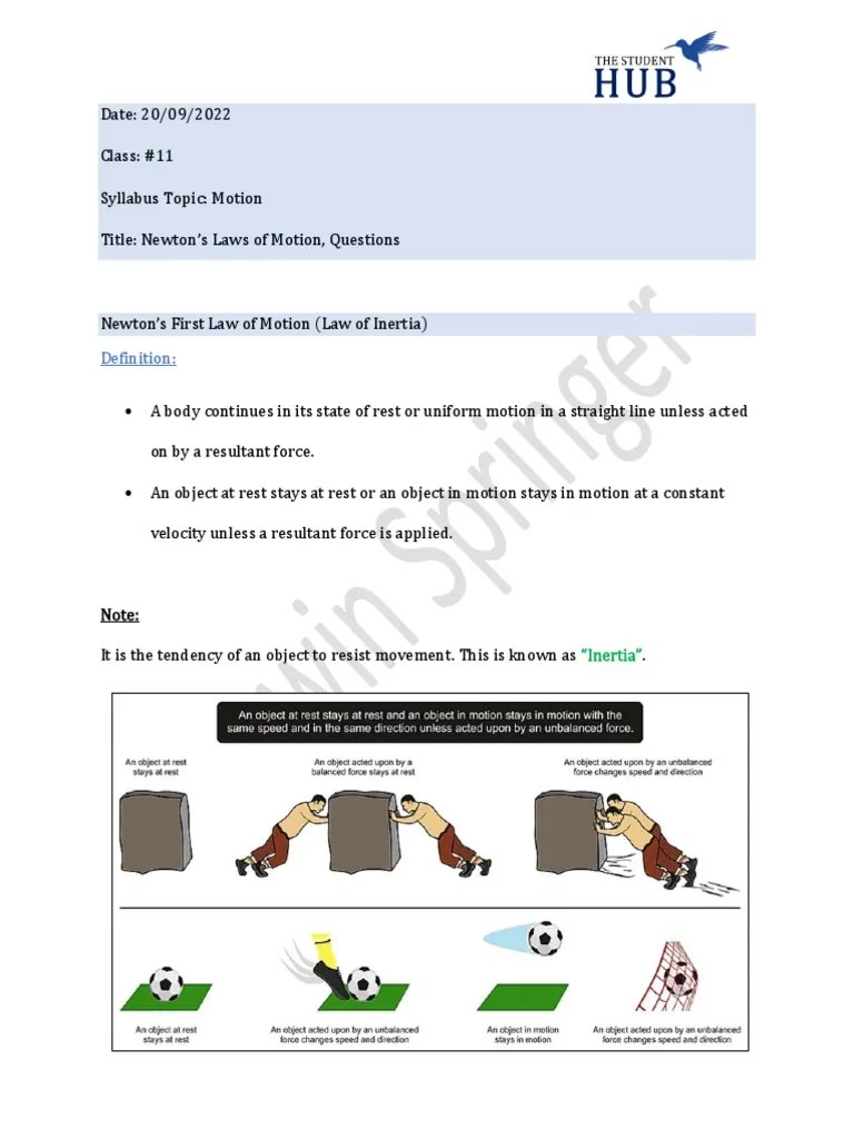 Class 11 - Newton's Laws Of Motion | Download Free PDF | Force | Newton ...