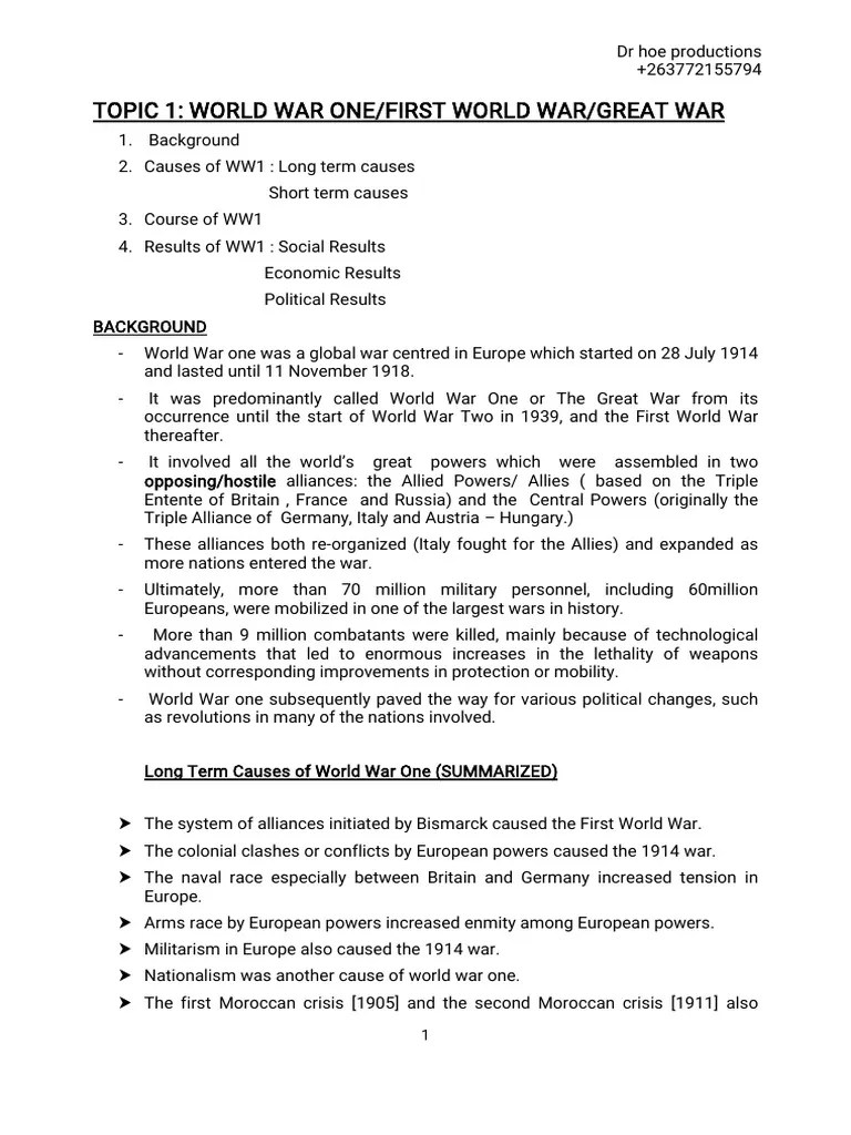 2023 - O Level European History Notes | PDF | World War I | Austria Hungary