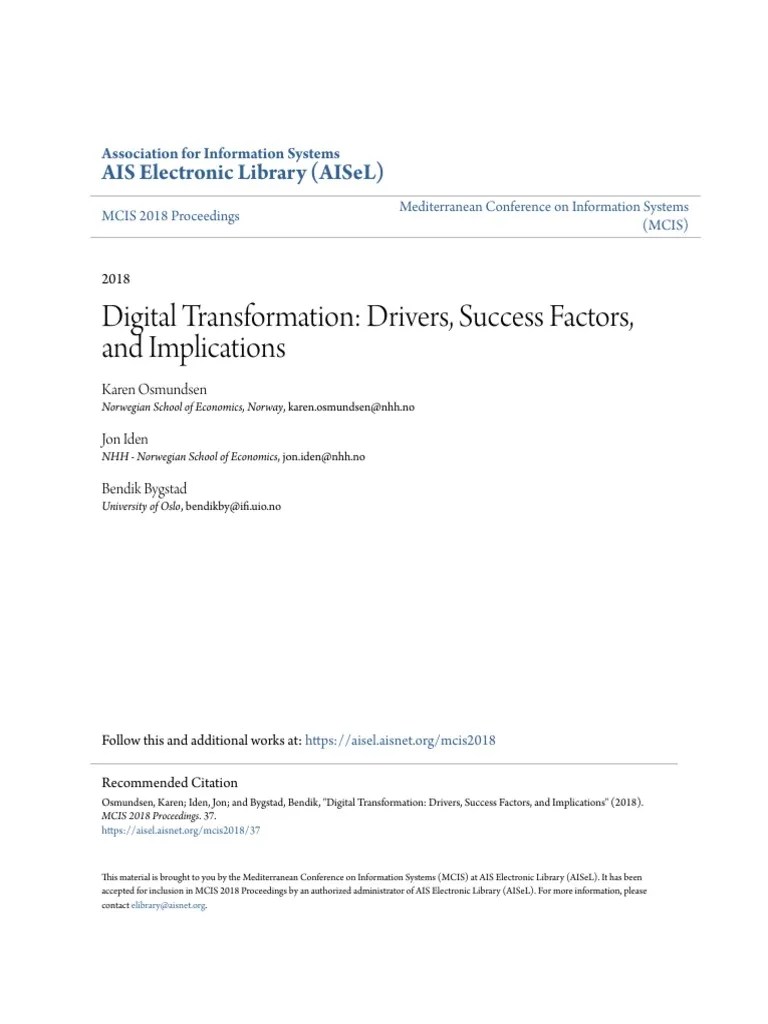 Digital Transformation - Drivers Success Factors And Implication | Download Free PDF | Strategic ...