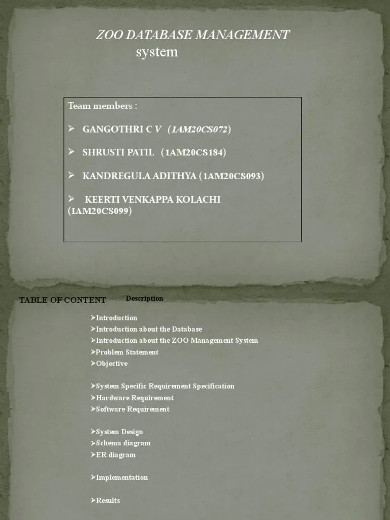 Proj4 Zoo PPT 2 | PDF | Databases | Zoo