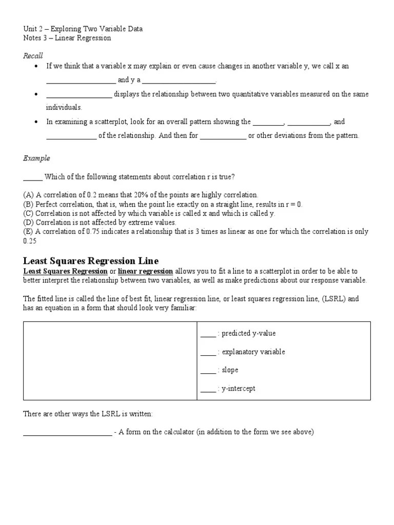 Notes 3 - Linear Regression | PDF | Errors And Residuals | Coefficient Of Determination