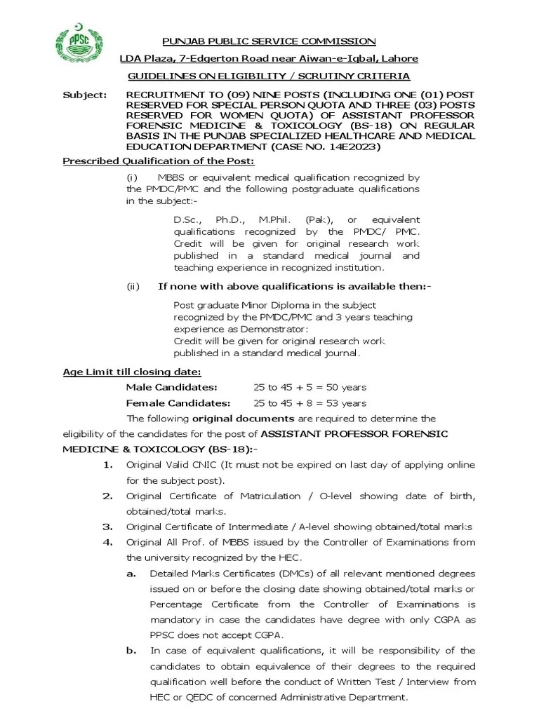 Guidelines For The Post Of Assistant Professor 14E2023 | PDF | Postgraduate Education | Academic ...