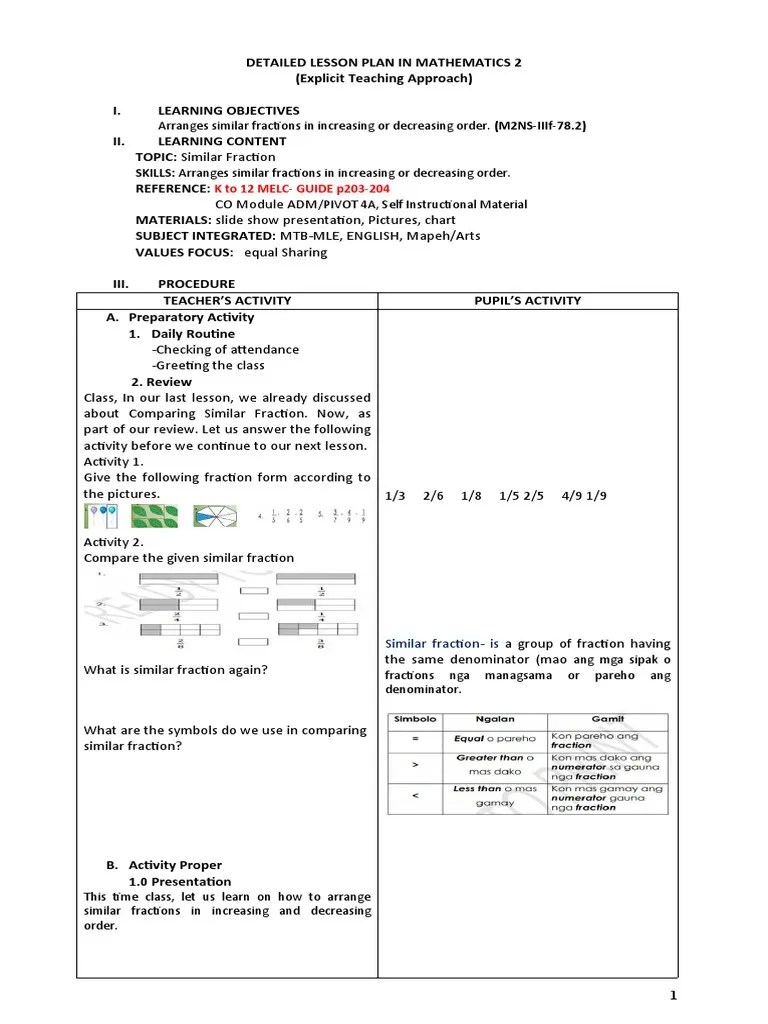 Detailed Lesson Plan In Mathematics 1 Ex | PDF