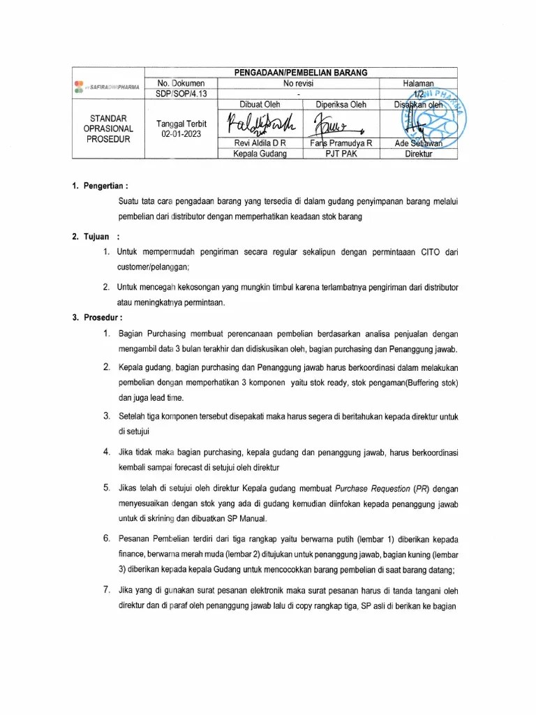 4.13 SOP Pembelian Dan Pengadaan Barang | PDF