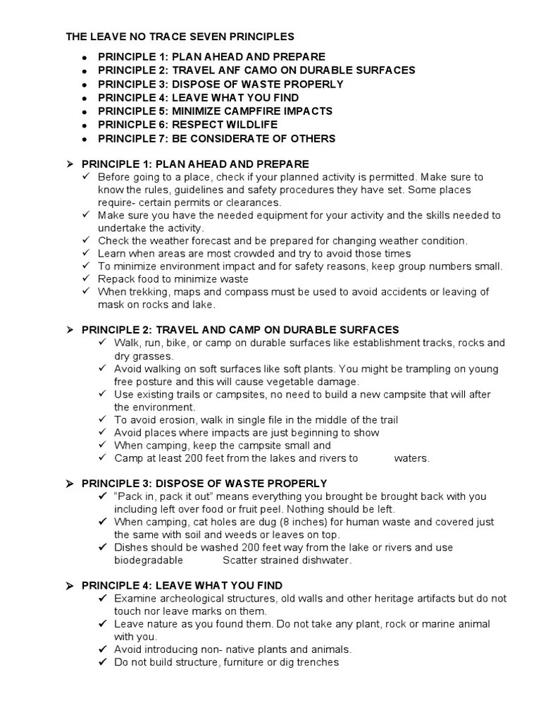 The Leave No Trace Seven Principles | PDF | Fires | Campsite