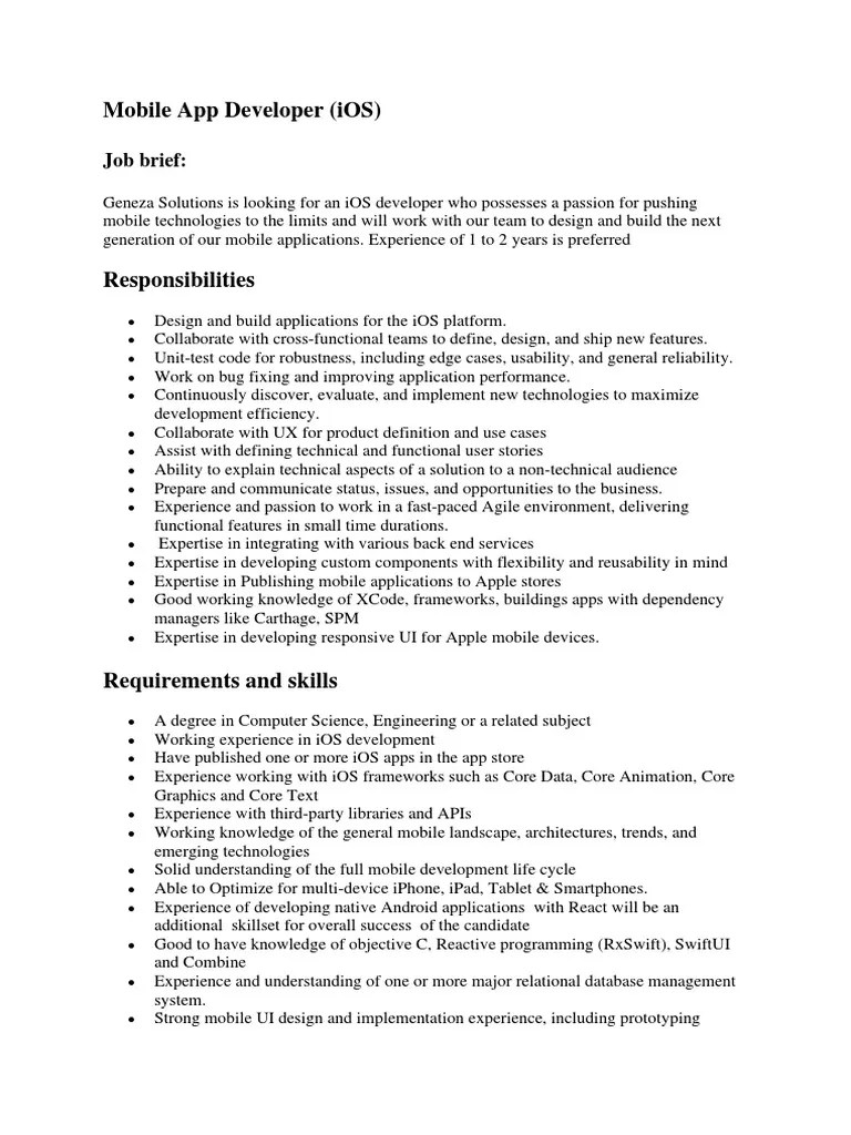 Mobile App Developer | Download Free PDF | Ios | Mobile App