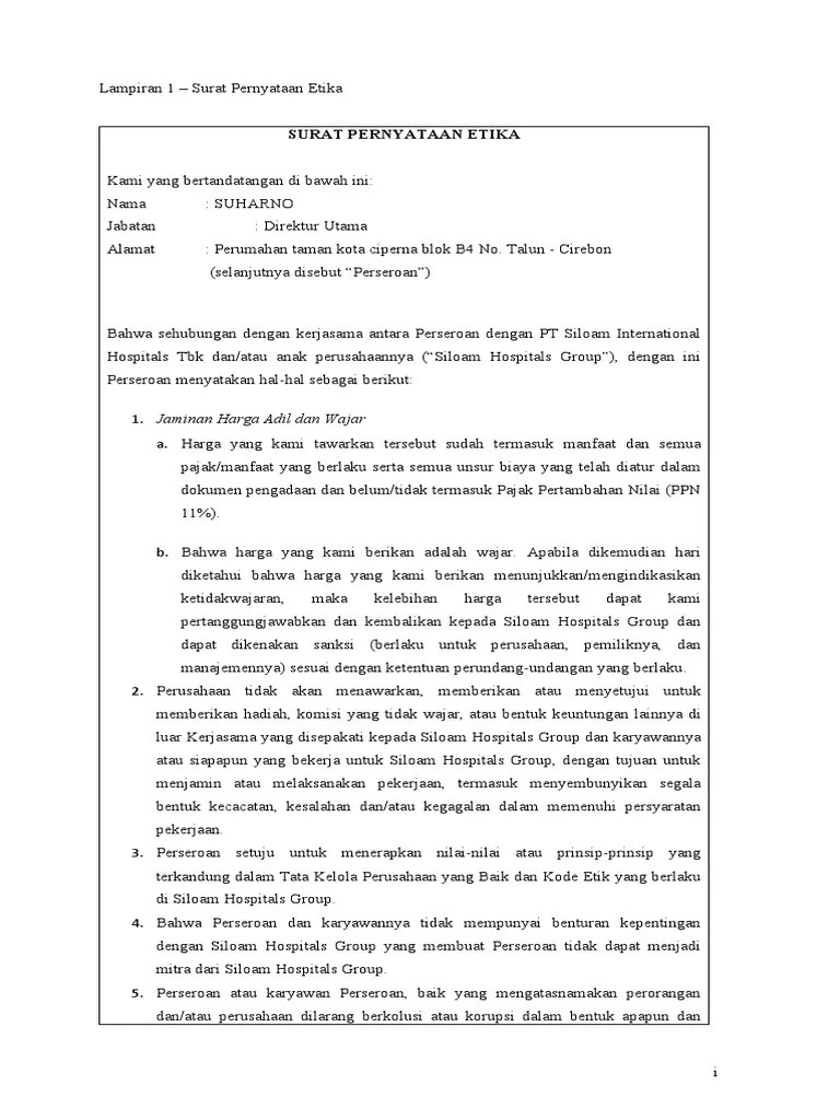 Sustainable Procurement Policy (Lampiran 1 Pernyataan Etika) PT Pandu | PDF
