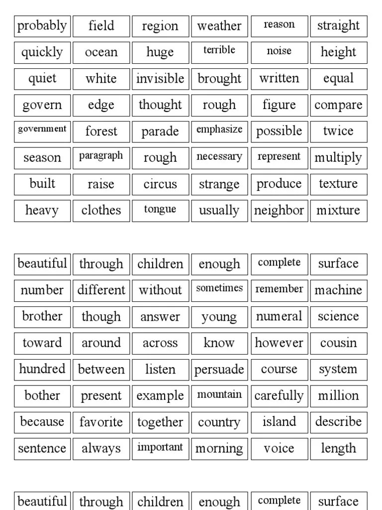 4TH Grade Reading Basic Sight Words Set A | PDF