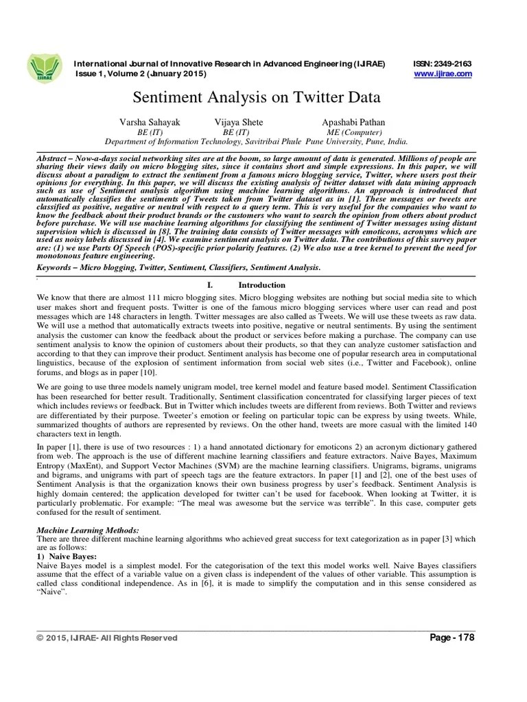Sentiment Analysis On Twitter Data | PDF | Support Vector Machine ...